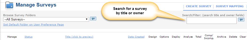 Survey Folders field and select the folder Click Go To