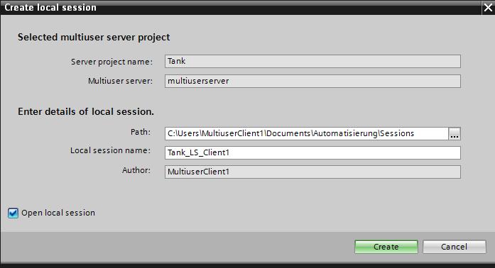 Figure 2-17: Dialog "Manage multiuser server projects" The dialog "Local session create" is opened. 4. Set the desired path for the local session in the dialog or navigate via the ".