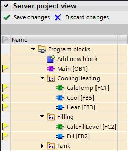 When you click this option, the server project view is opened in the project navigation before checking-in. Click the "Save changes" button to check-in your changes.