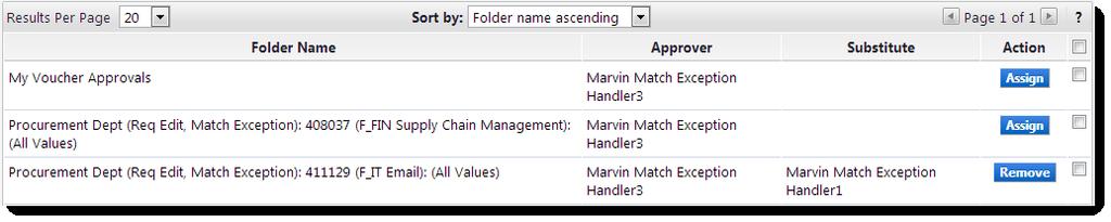 b. The Type dropdown menu only appears for Approvers who approve both requisitions and vouchers. Assign a Substitute Approver to One Folder 1.