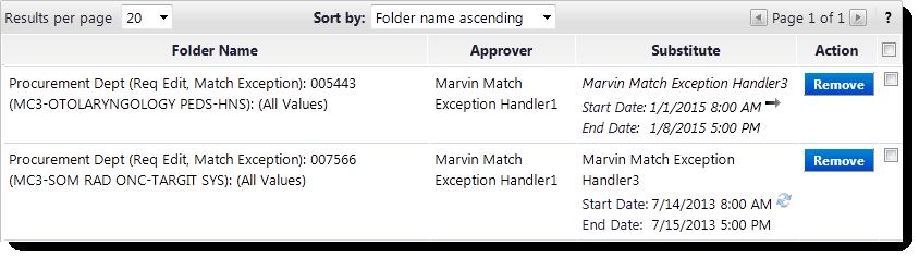 d. You will see the approver s name under the Substitute heading of the corresponding approval folder with the begin and end date and time specified. 6.