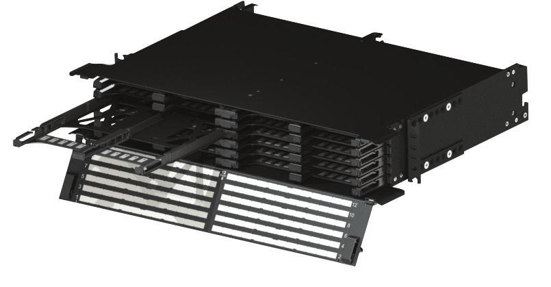 Available in 1-RU, 2-RU, and 4-RU, supporting 144 fibers per rack unit, and can be reconfigured to accept 6-port or 12-port, cassettes or adapter panels.