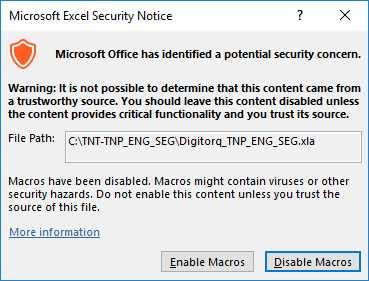 The enable/disable macros selection window is displayed when this software starts. Select "Enable Macros (E)".
