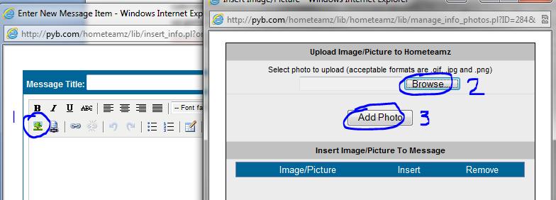 6. While adding or editing a message, you can include a picture. Note that you must have a written note or email with parental approval allowing you to put the picture on the Website.