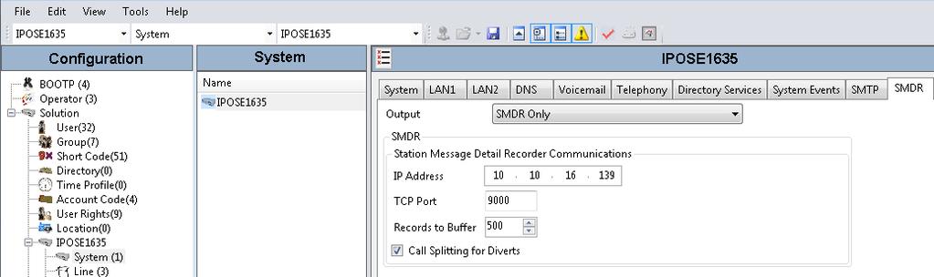 5.2. SMDR configuration Select the SMDR tab and enter the following information: Output Select SMDR Only from the drop