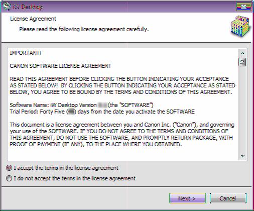 Confirm the content of the license agreement, select [I accept the terms in the license agreement],