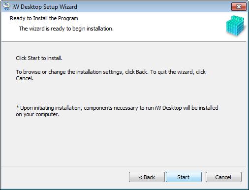8. Confirm the displayed message and click [Start]. The installation of the program starts.