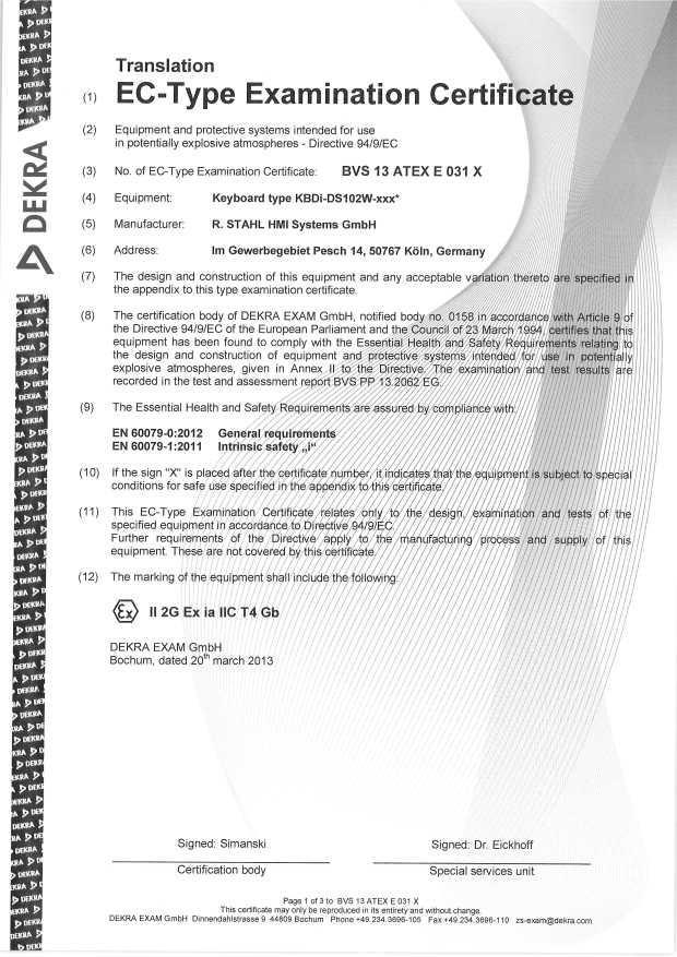 Certificates 15.2 ATEX certification R.