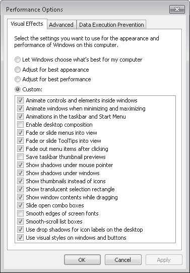 Configuring Performance Options The Performance Options tool is a Windows 7 Performance And Analysis tool that you can access by clicking Advanced Tools on the Performance Information And Tools