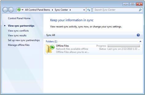 Using Sync Center Central control panel for all synchronization partnerships