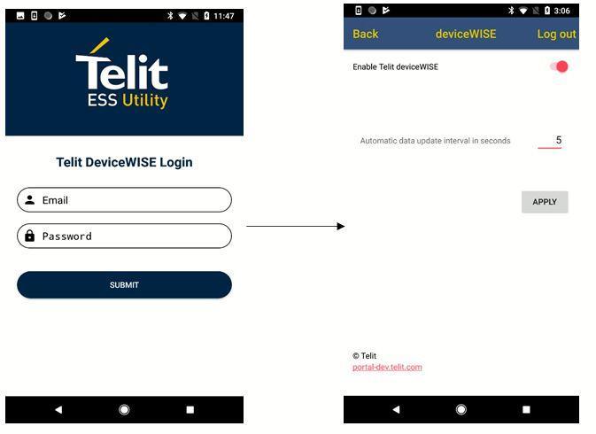 4. DEVICEWISE DeviceWISE screen manages Telit s cloud connection and pushing data to the cloud. To associate with cloud, user needs to login to the cloud utilizing the Login accreditations.