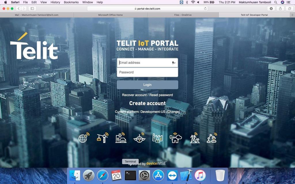 5. TELIT IOT PORTAL FOR ESS UTILITY This section describes the steps required to login to the Telit IoT Portal for ESS