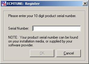 5 Registration Information After installing ECMTUNE, run ECMTUNE (Start Menu Programs ECMTUNE ECMTUNE) for the first time.