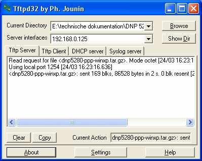Figure 10: Starting file transfer via TFTP Tftpd32 shows some information about the file transfer.