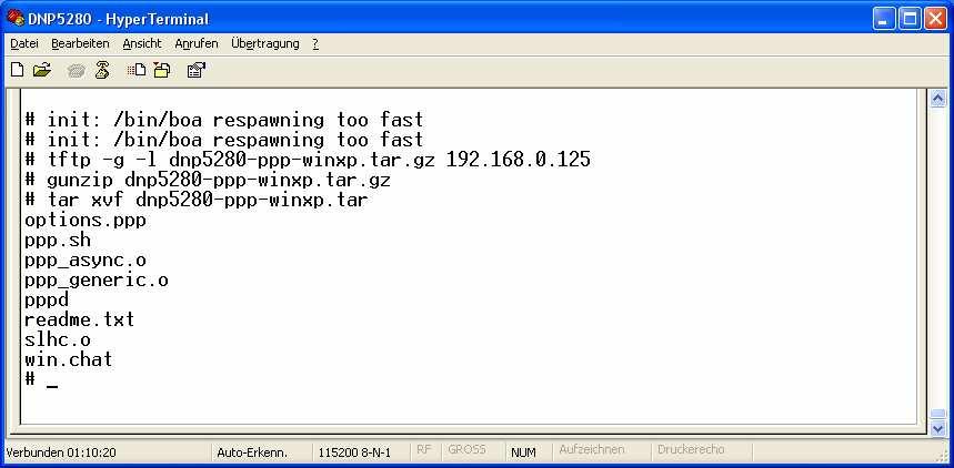 3.2 Installing the PPP Files on the DNP/5280 Unzip the file dnp5280-ppp-winxp.tar.gz into the directory var.