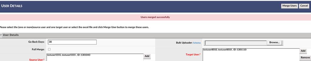 this feature). 2) Click Merge Users button then confirm popup.