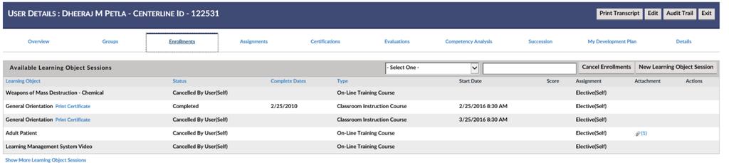 Ability for Admins to Print Paper Certificate (not using Ghost Feature) Overview: (CR-#2129) 1) When viewing User course completion details in the Enrollment subtab of User Profile, there is now a