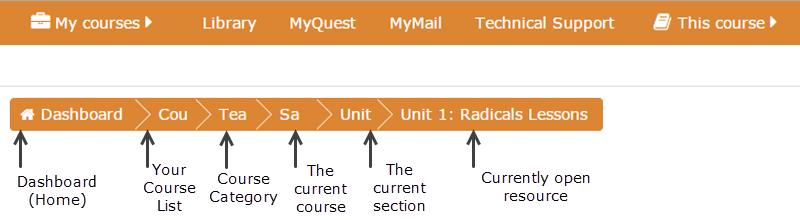 Navigating Moodle There are 2 ways to move to the different parts of Moodle. 1. Breadcrumbs One method to navigate within Moodle is to use "Breadcrumbs".