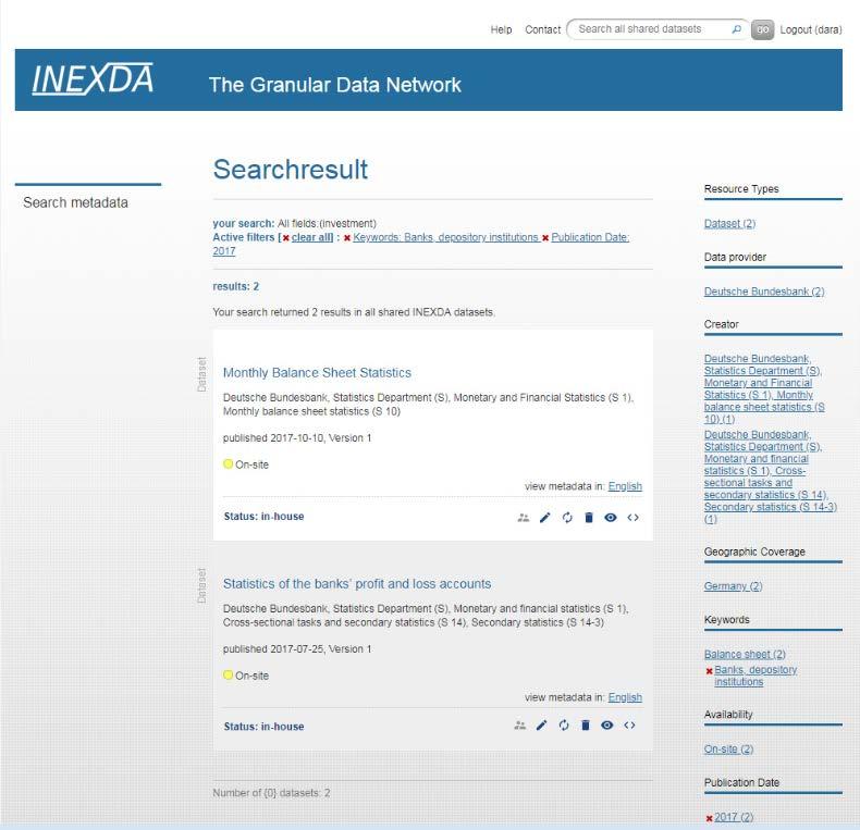 INEXDA Metadata Database 3 The database serves 1. as an information tool for INEXDA members, researchers and analysts 2. as the basis for the harmonisation activities of INEXDA (e.g.