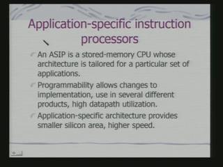 (Refer Slide Time: 46:06) Related to this is a concept of application specific instruction processors. ASIP is a stored memory CPU whose architecture is tailored for a particular set of applications.