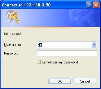 Start your web browser program (Internet Explorer, Netscape Navigator ). Type the IP address and http port of the DWL-3200AP in the address field (http://192.168.0.50) and press Enter.