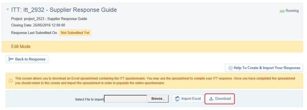 Creating a response offline Using the Export/Import Response option (highlighted below) allows you to complete your