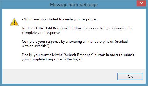 Within the next screen you are shown the number of mandatory questions that you have yet to answer per envelope. Within the My Response area of the PQQ or ITT you are now able to review the questions.
