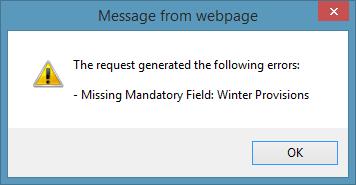 Any missing mandatory answers will then be displayed in a pop up message containing a list of all questions that require