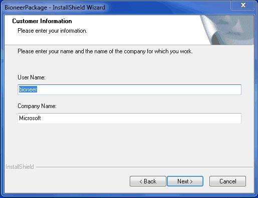 3) Enter desired name in the User Name box and Company Name box.