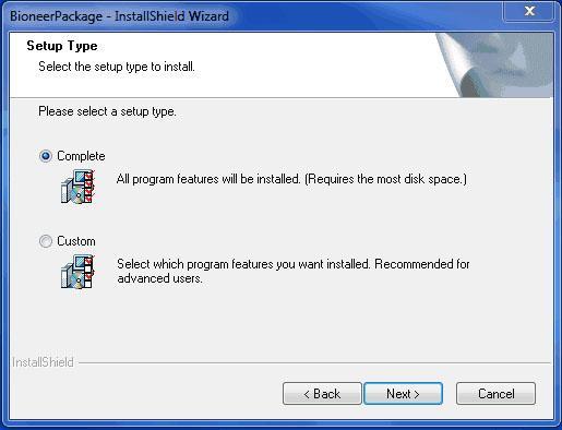 Complete is recommended for installing all program features.