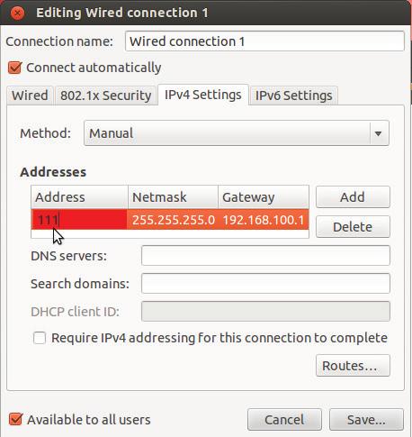 Add a DNS server address. 8. Click Save to save the settings or Cancel to return to the Network setup page.