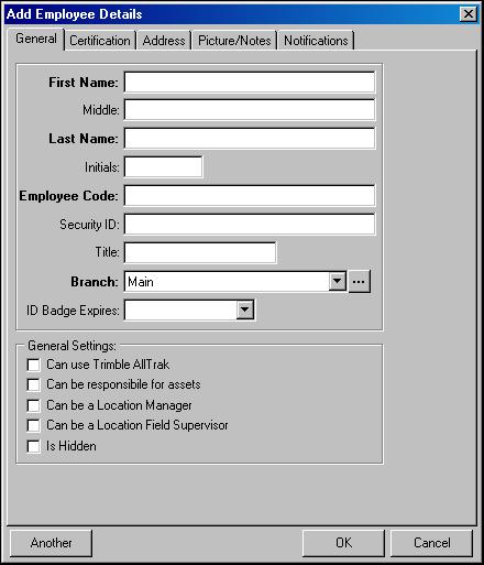 7 Preliminary Settings The Add Employee Details dialog appears: The choices you make in the General Settings group,