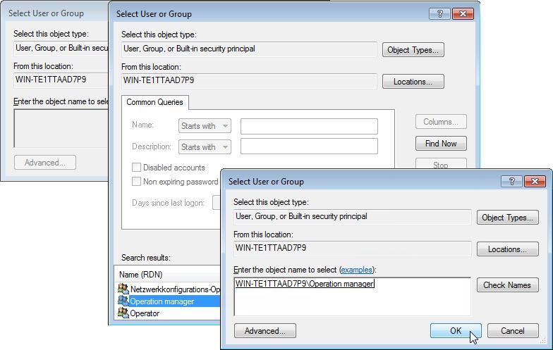 Selecting a group In the "Select User or Group window, click "Advanced... (1).