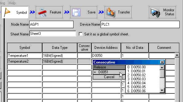 Registering Symbols on a Symbol Sheet 4 Select [+ D0051] as a sequential device address.