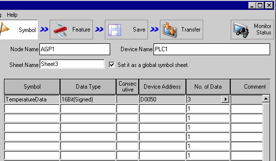 Registering Symbols on a Symbol Sheet 4 Enter the number of sequential device addresses "3" in [No. of Data].