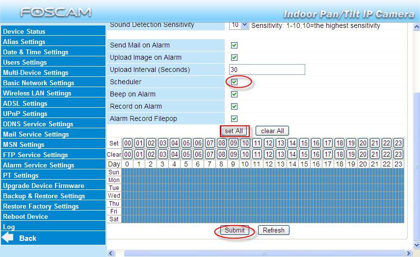 45 Another Way: select Scheduler, and click set All, you will see all time boxes turn blue as in the following