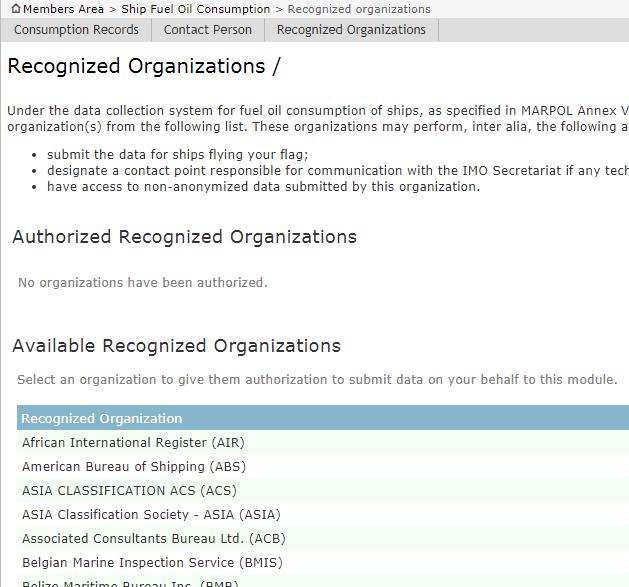 4 Authorization of a recognized organization for submission of data Click