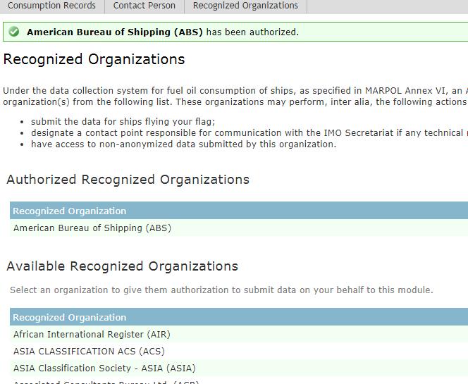 Page 8 Then the authorized recognized organization is shown on the screen.