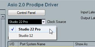 Audio interfaces List (list order, clock): This list shows all audio interfaces - recognized by the Prodipe ASIO driver - and connected to your computer.