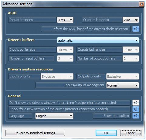 Advance settings: ASIO: Inputs and outputs latencies: change these settings if you experience some audio gaps or "cracks".