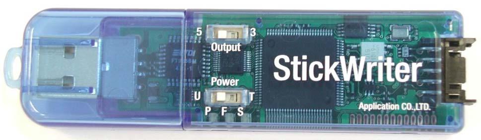 3.2 StickWriter Setting Output switch Status LED Power Switch Output Switch This switch is used to specify the voltage when supplying power from the StickWriter, but when using this with Stick GANG