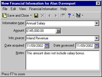 P ROSPECT INFORMATION 19 To create a new financial information record, on the action bar, click New Financial Information. The New Financial Information screen appears. 5.