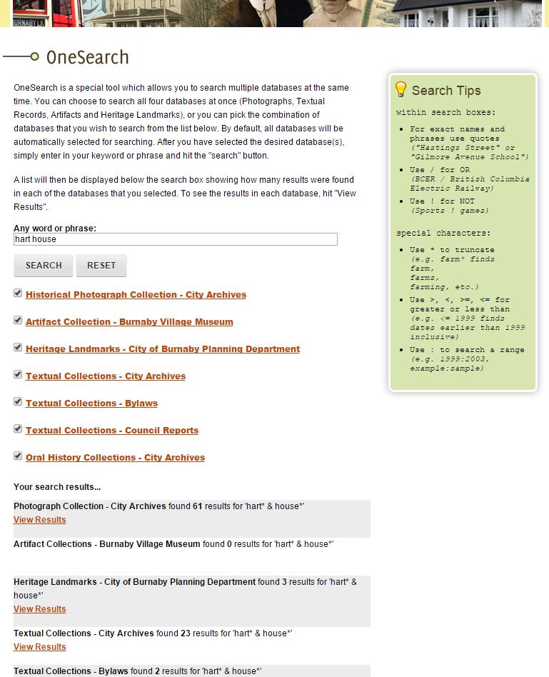 OneSearch Version 1 website 2008 single search box links to separate