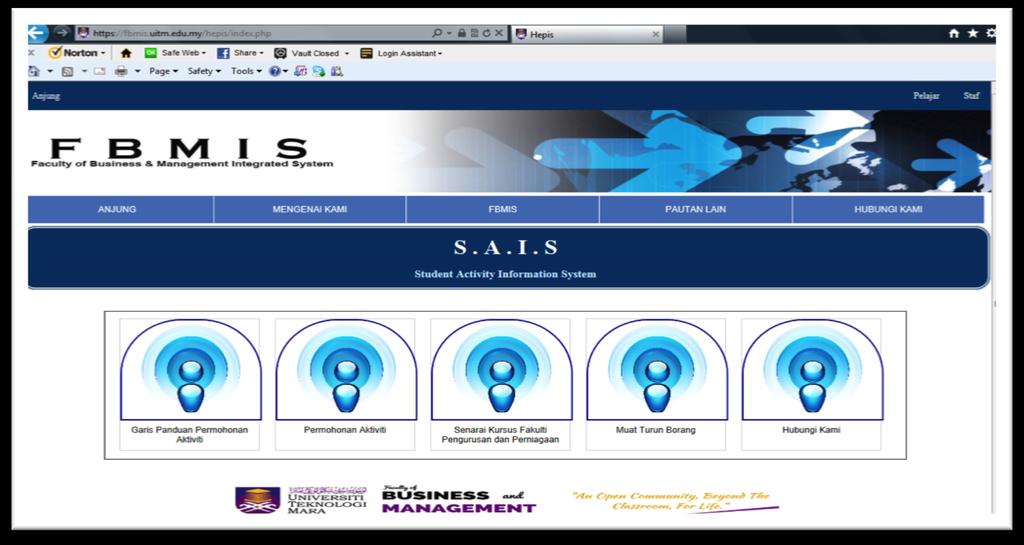 USER MANUAL STUDENT ACTIVITY INFORMATION SYSTEM (SAIS) (A) FBMIS Home Page Please visit FBMIS website at