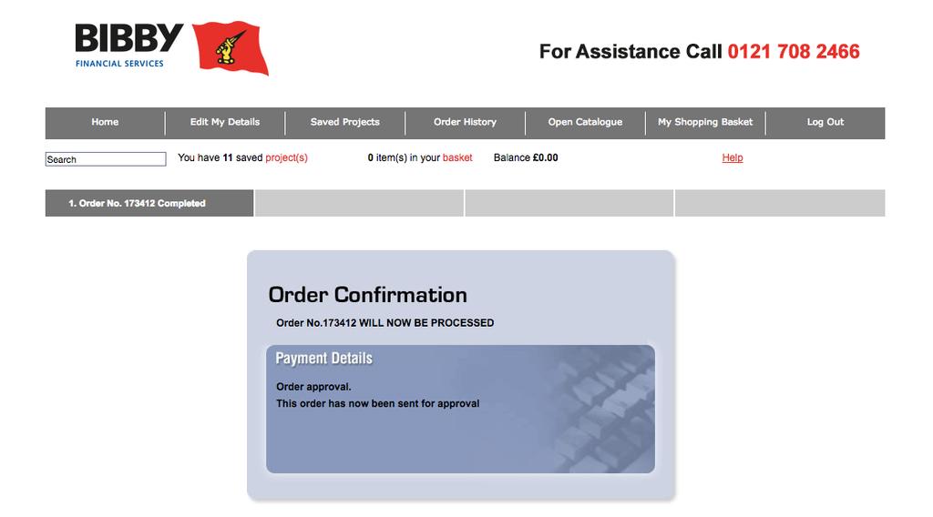 How to order standard products - Step 5 You will then be greeted with the Order Confirmation screen.
