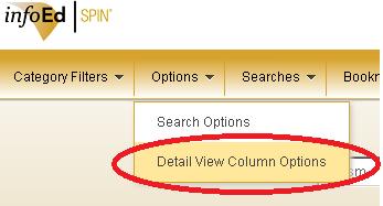 Expanding Detail Column Section You can specify the information presented in the detail view through the Detail View Column Options selection