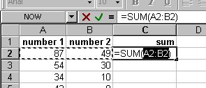 Click OK when all the cells for the function have been selected. 13.5.6 Autosum Use the Autosum function to add the contents of a cluster of adjacent cells.