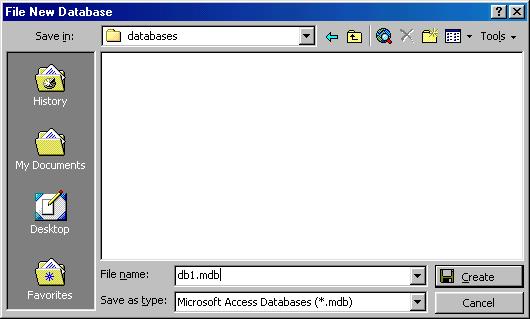 Figure 14.2 Find the folder where the database should reside in the Save in drop-down menu. Type the name of the database in the File name line and click the Create button. 14.2.2 Access database wizards, pages, and projects Access' wizards and layout are existing database structures that only need data input.