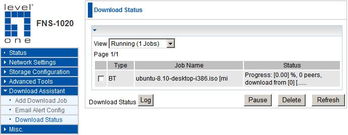 Download Status This page displays the status of the download jobs being processed by the FNS-1020.