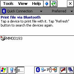 Found device Figure 7.1 Print file via Bluetooth Operation Window The application may ask you to exchange a passkey if the devices have not already been paired.